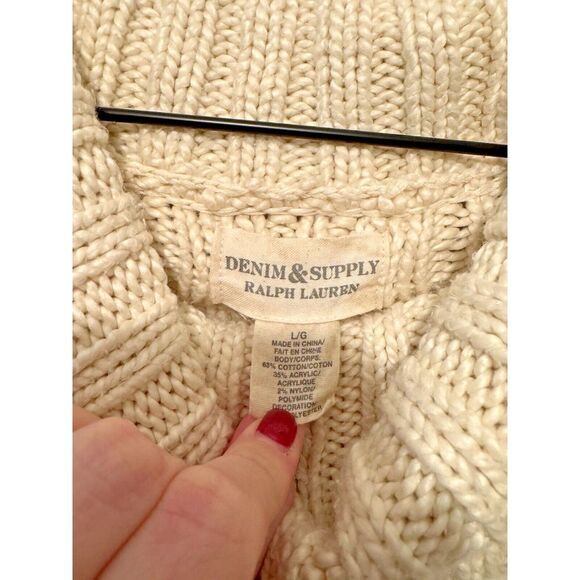 Ralph Lauren Denim and Supply Cable Knit And Ribbon Oat‎ Sweater Womens Size L - Picture 2 of 4
